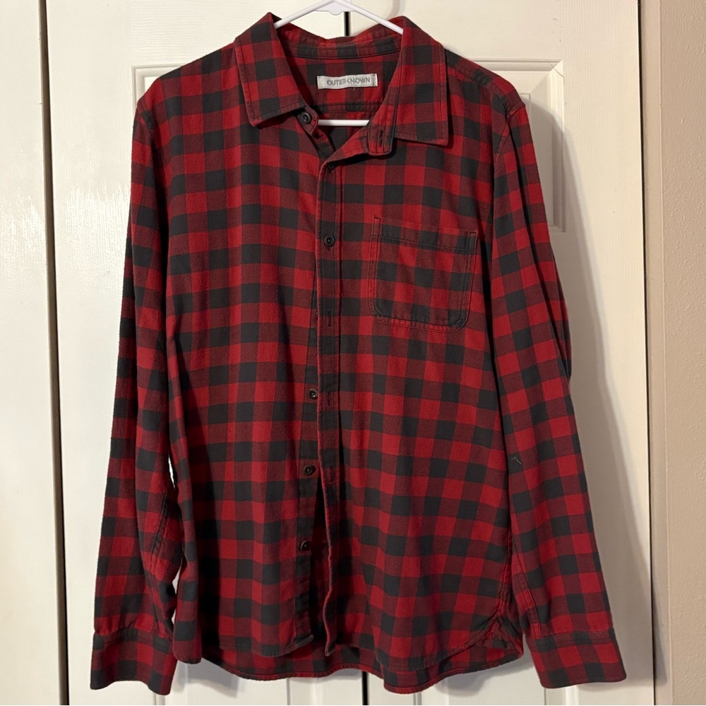 Outerknown Red and Black Plaid Men's Shirt - men’s large